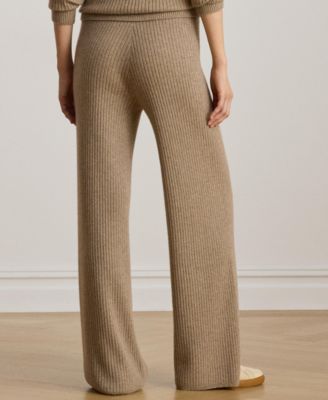Women's Rib-Knit 100% Cashmere Checha Full Length Wide-Leg Pants
