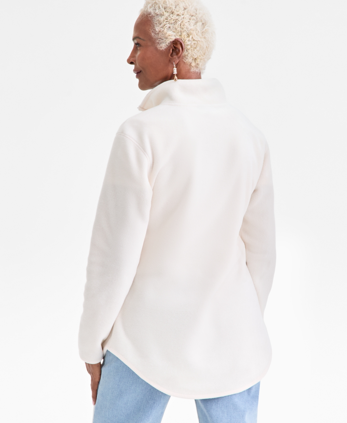 Style & Co Women's Fleece Quarter-zip Mock-neck Sweatshirt, Created For Macy's In White