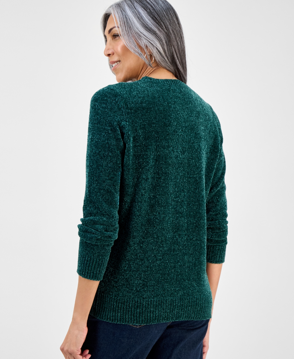 Style & Co Women's Chenille Crewneck Cable-knit Sweater, Macy's Exclusive In Green