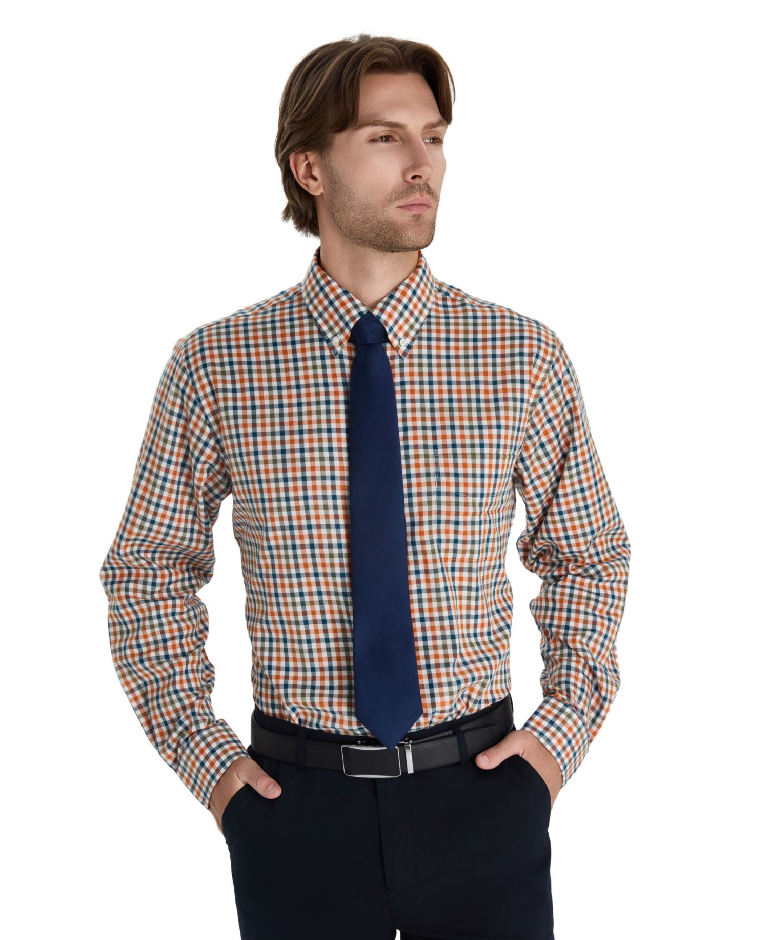 Men's Fashion Plaid Pattern Poplin Shirt