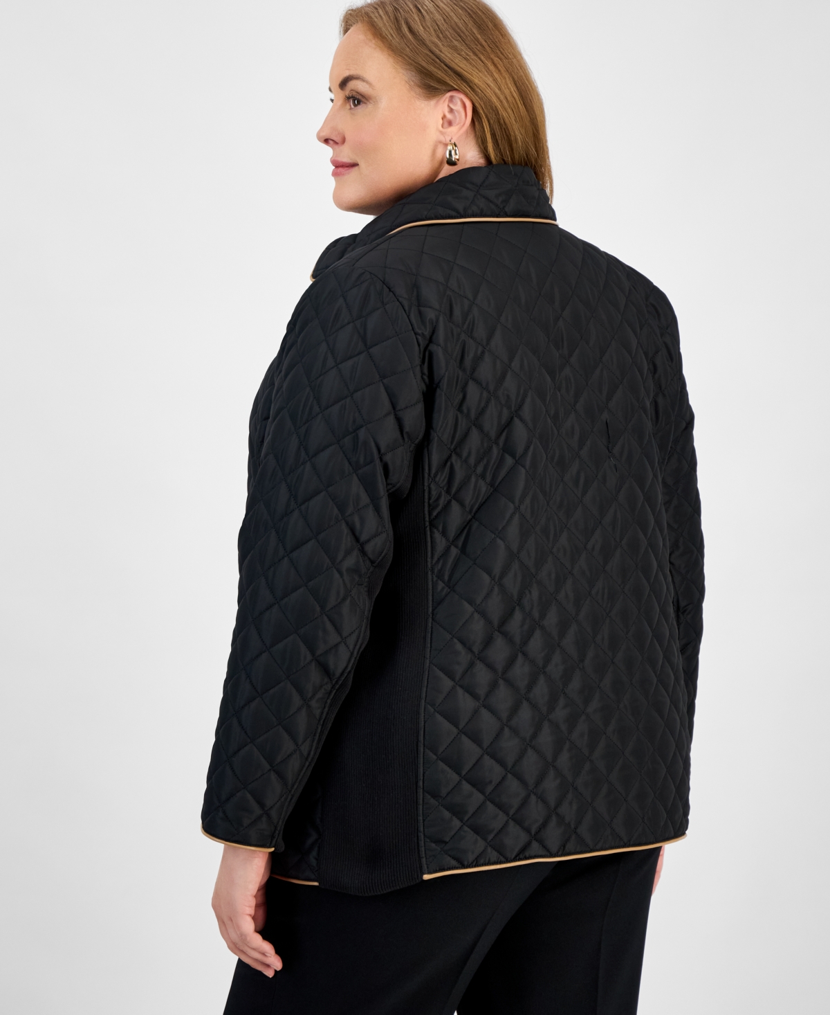 Jones New York Plus Size Quilted Snap-front Jacket In Blue