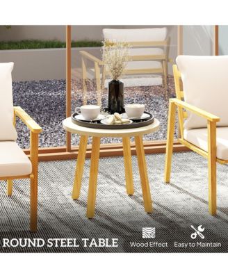 3 Piece Patio Set, Wood Effect Metal Bistro Set,