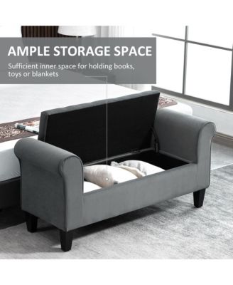 Button-Tufted Storage Velvet-Touch Polyester, Rubberwood Ottoman Bed Bench,