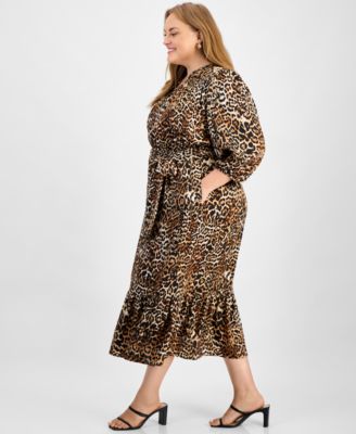 Plus Size Printed Elbow-Sleeve Dress