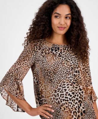 Women's Printed 3/4 Ruffle-Sleeve Blouse, Regular & Petite