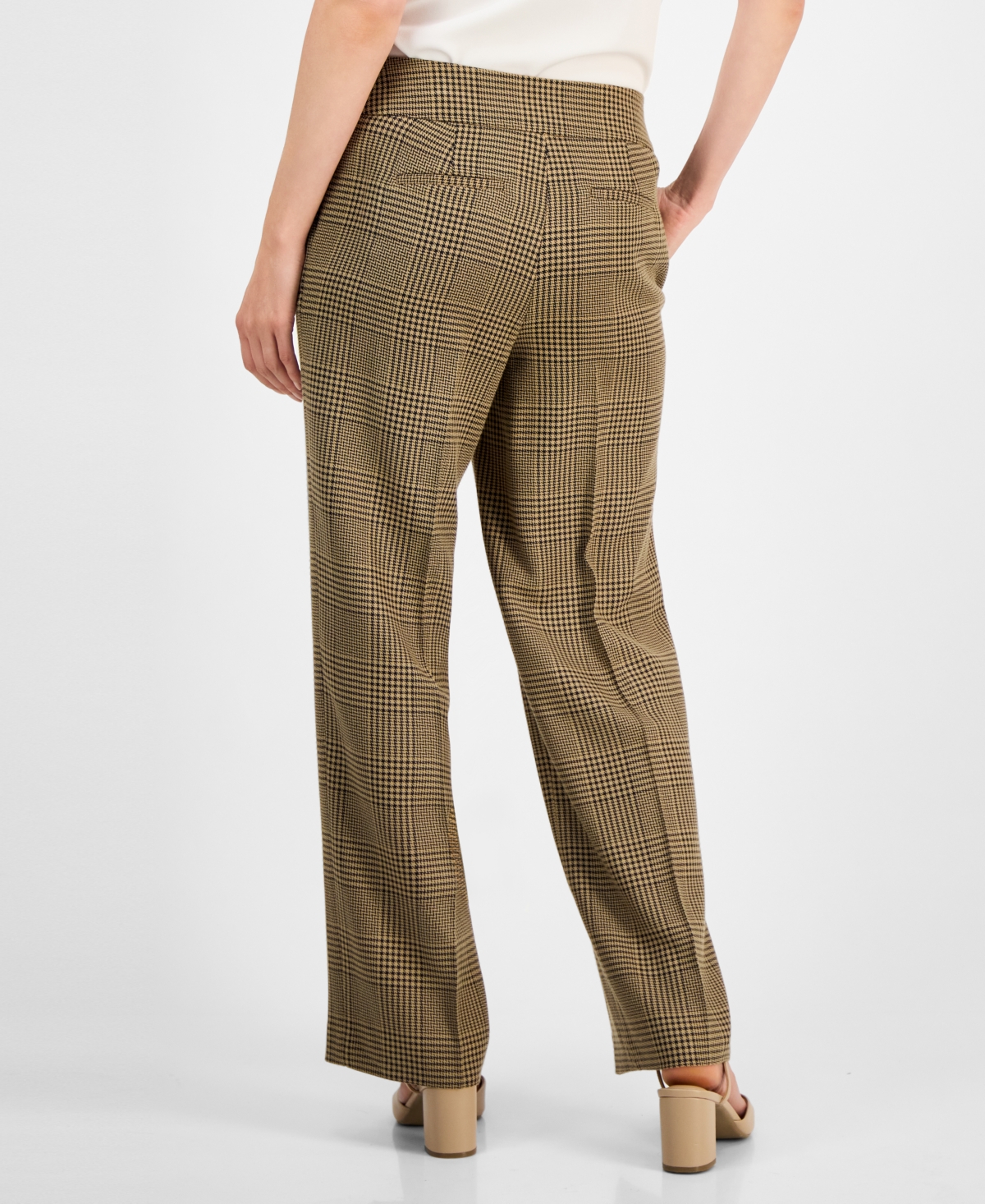 Kasper Plaid Check Mid-rise Straight-leg Pants, Regular & Petites In Brown