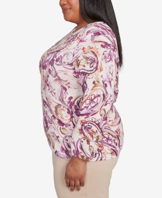 Plus Size Urban Legend Shimmer Paisley Crew Neck Sweater