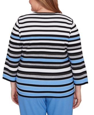 Plus Size As Usual Textured Stripe Sweater with Necklace