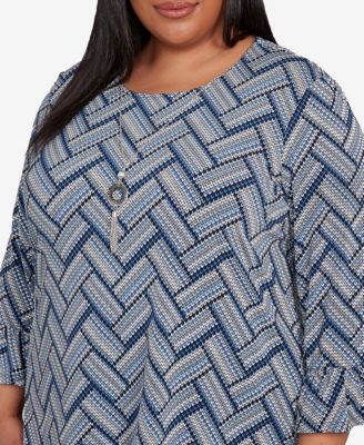 Plus Size As Usual Chevron Textured Knit Top with Necklace