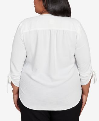 Plus Size As Usual Tie Sleeve Crinkle Textured Henley Top