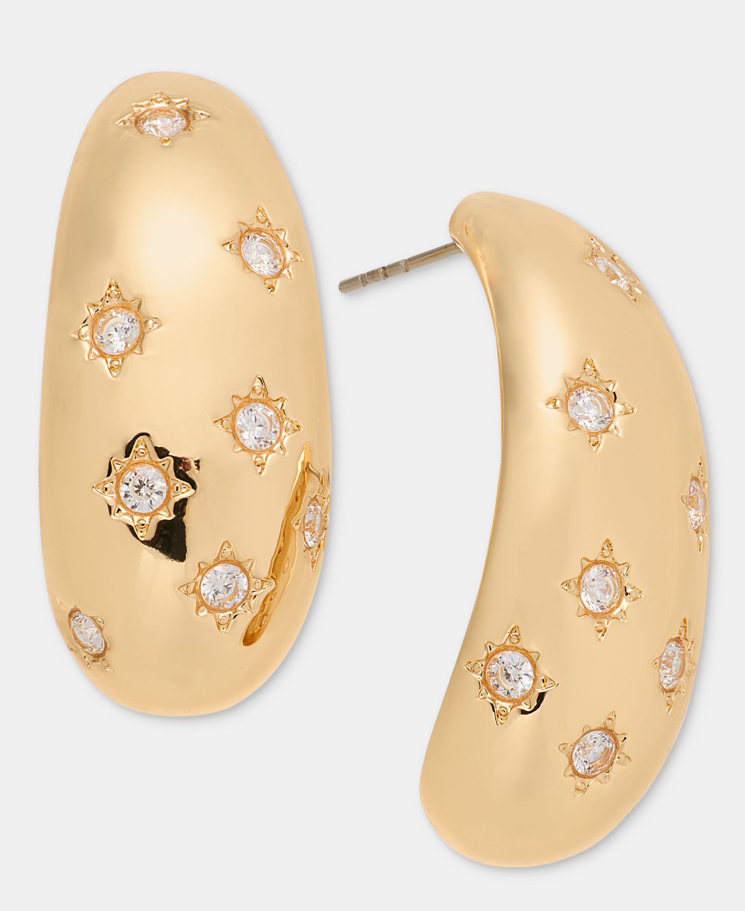 Pav&eacute; Star Puffy J-Hoop Earrings