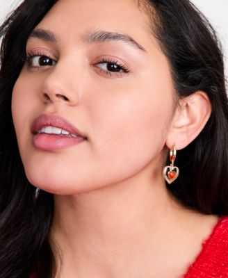 Stone Heart Charm Hoop Earrings, Macy's Exclusive