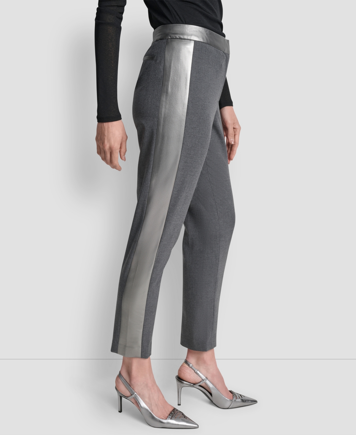 Dkny Women's Mid-rise Tuxedo Pants In Gray