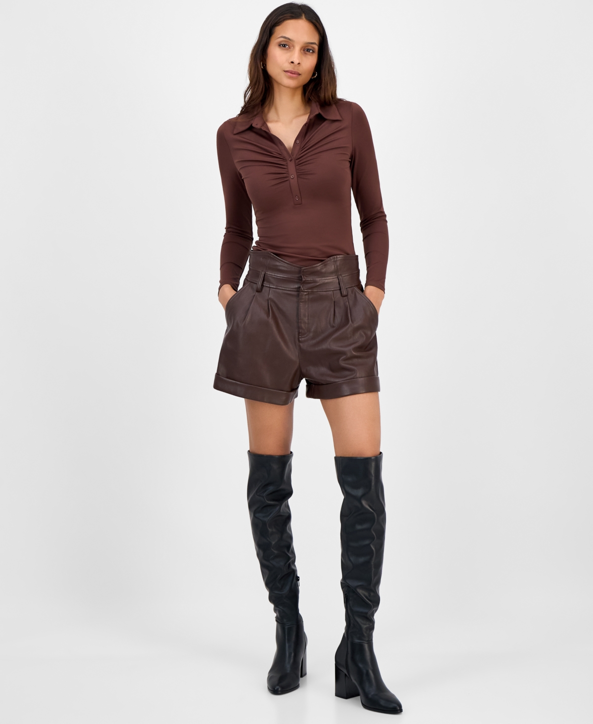 Bar Iii Women's Ruched Polo Top, Macy's Exclusive