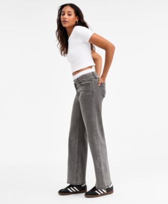 Women's Contrast-Waist Wide-Leg Jeans, Macy's Exclusive