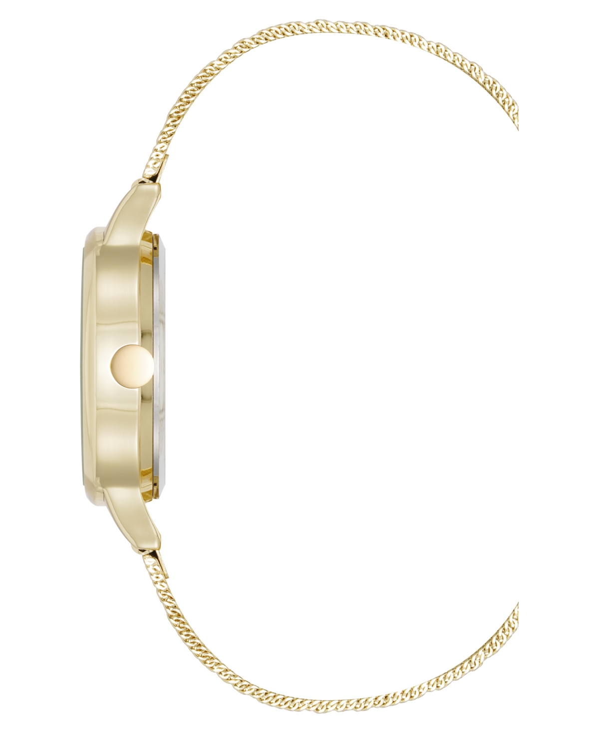 Nine West Women's Quartz Capital Black And Gold-tone Stainless Steel Mesh Watch, 34mm In Gold