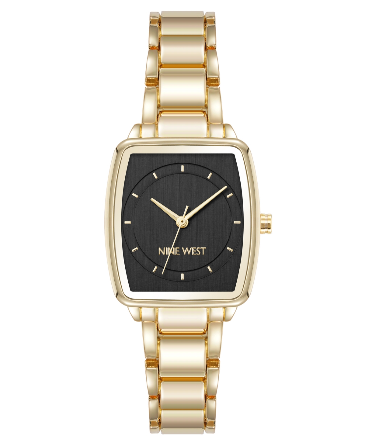 Anne Klein Women's Quartz Cushion Black And Gold-tone Metal Alloy Watch, 26mm In Multi
