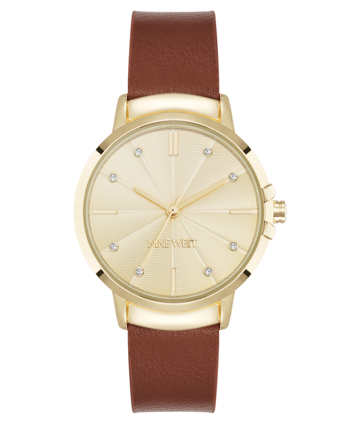 Nine West Women's Quartz Premier Brown Leather And Gold-tone Watch, 34mm In Brown