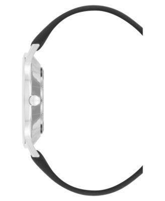 Women's Quartz Signature Black Leather and Silver-Tone Watch, 34mm