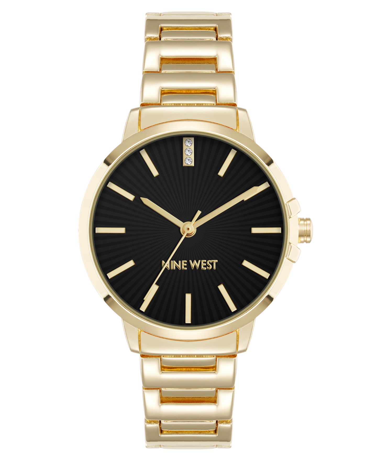 Женские часы Nine West Quartz Classic Black and Gold-Tone Metal Alloy, 35mm — фото 1