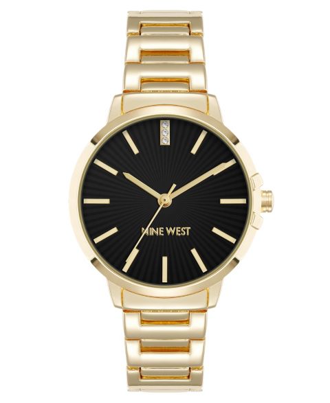 Женские часы Nine West Quartz Classic Black and Gold-Tone Metal Alloy, 35mm