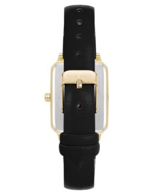 Women's Quartz Petite Black Leather and Gold-Tone Watch, 25mm