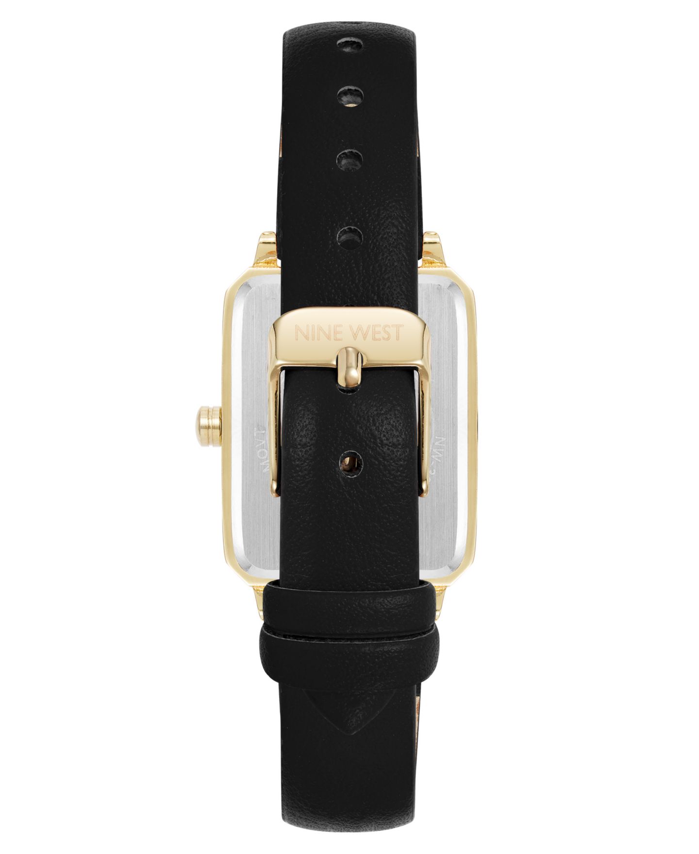 Женские часы Nine West Quartz Petite Black Leather and Gold-Tone Watch, 25mm — фото 3