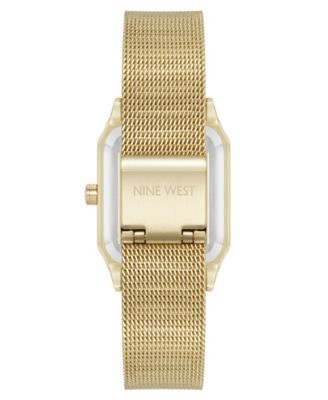 Women's Quartz Faceted Tan and Gold-Tone Stainless Steel Mesh Watch, 26mm