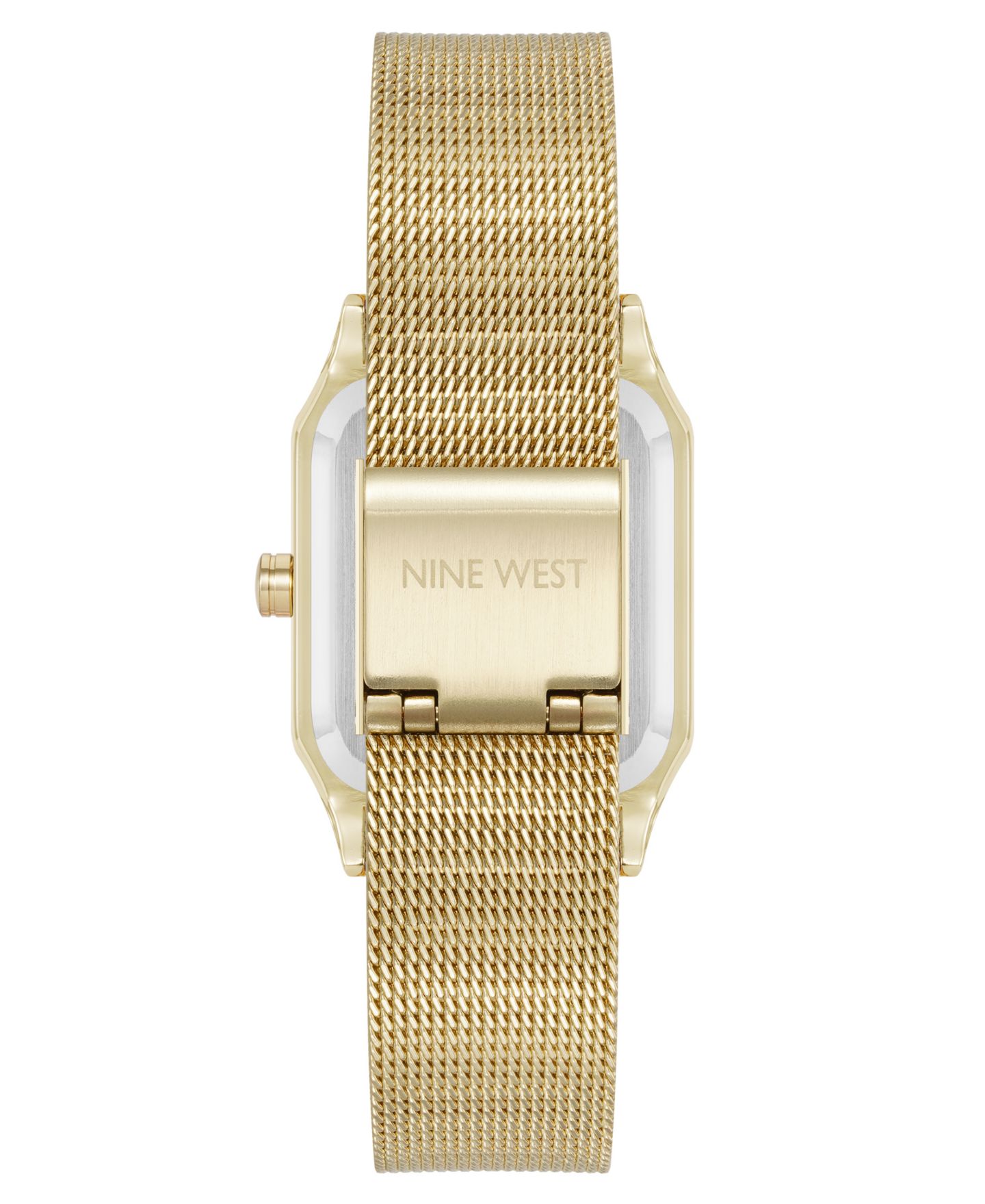 Женские часы Nine West Quartz Faceted Tan and Gold-Tone Stainless Steel Mesh Watch, 26mm — фото 3