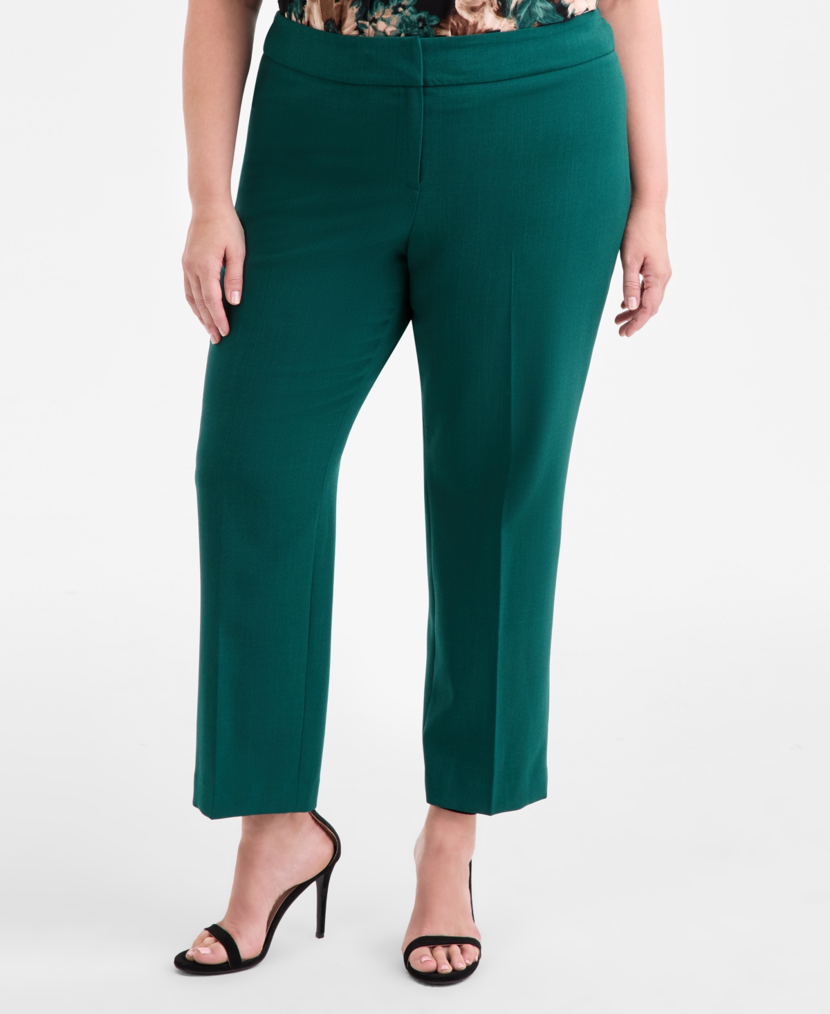 Kasper Plus Size Mid-rise Straight-leg Ankle Pants In Green