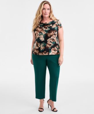 Plus Size Printed Cowlneck Blouse