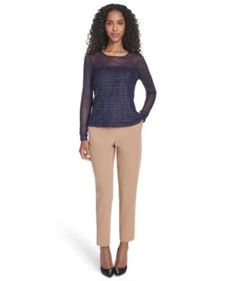 Women's Crew Neck Pleated Lurex Dot Top