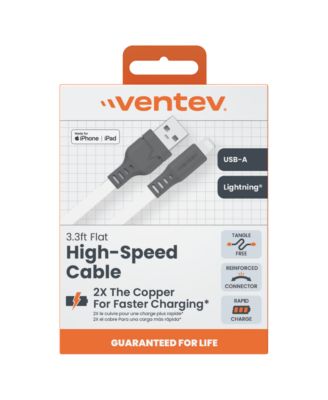 Flat USB-A to Apple Lightning High Speed Tangle-Free 3 Foot Cable