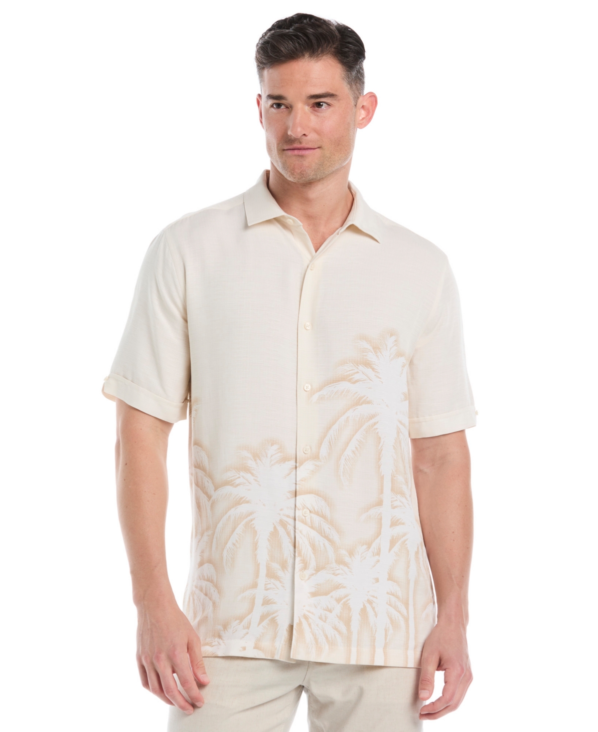 Cubavera Men's Batik Palm Print Short Sleeve Button Down Shirt In Neutral
