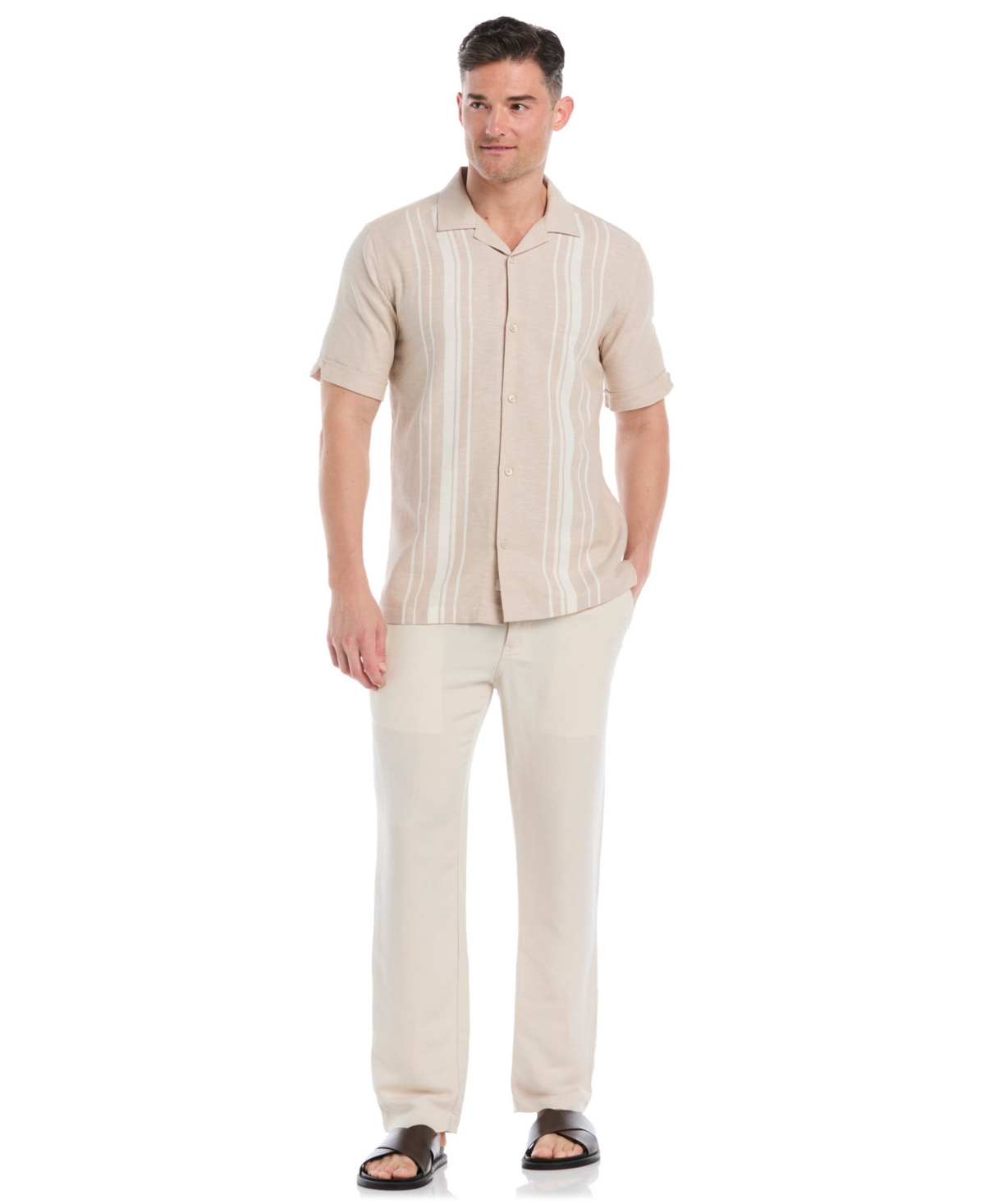 Cubavera Men's Yarndye Panels Dobby Short Sleeve Button Down Shirt In Brown