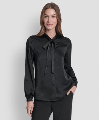 Women's Crushed Satin Long Sleeve Blouse