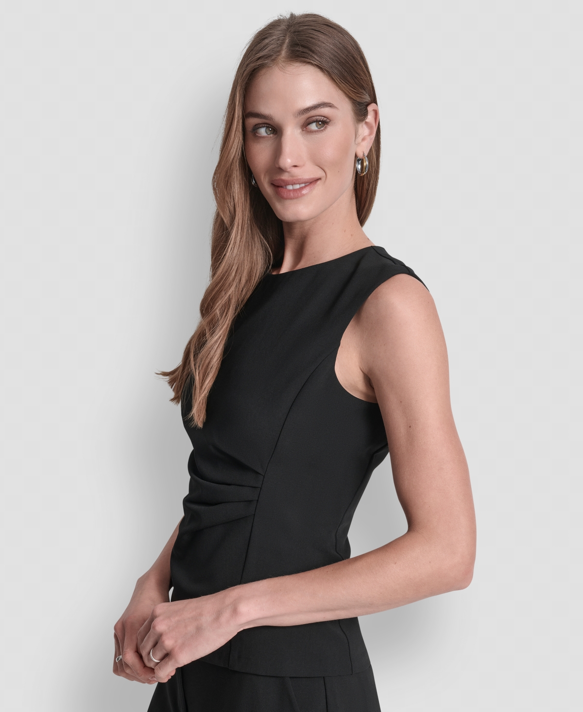 Dkny Women's Ruched Side Structured Sleeveless Top In Black