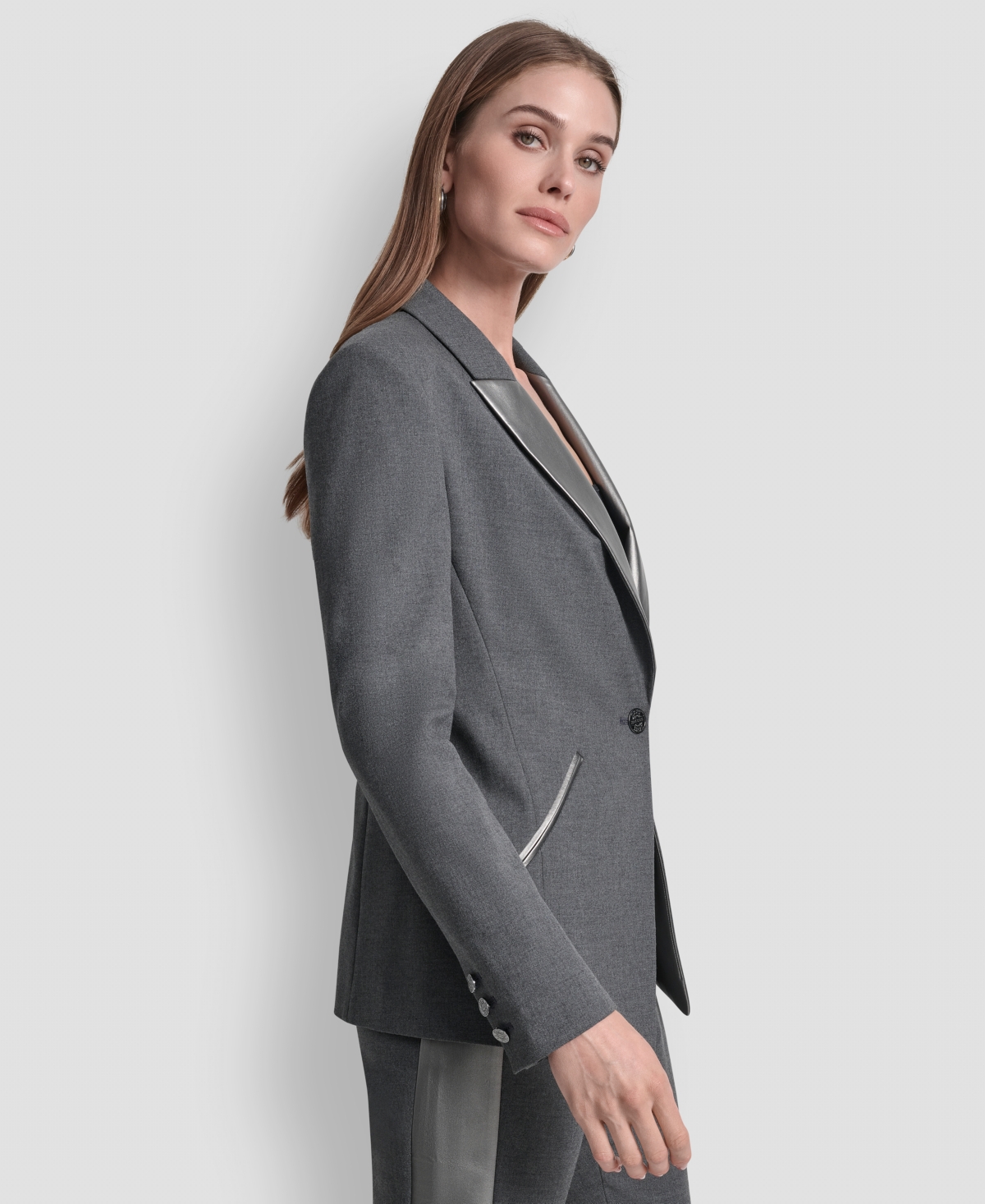 Dkny Women's Notch Collar One-button Tuxedo Jacket In Gray