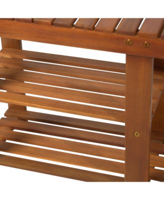 3-tier Acacia Wood Rustic Country Entryway Bench Hallway Organizer with Shoe
