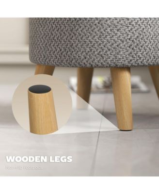 Storage Ottoman, Round Stool Chair with Cushioned Top, Light