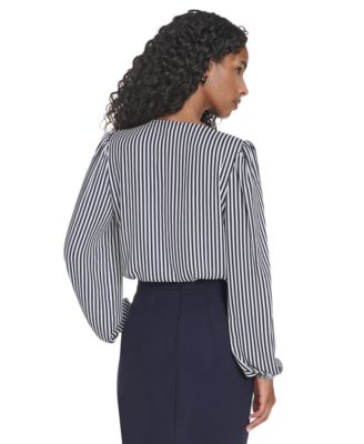 Women's Striped V-Neck Ruffle Top