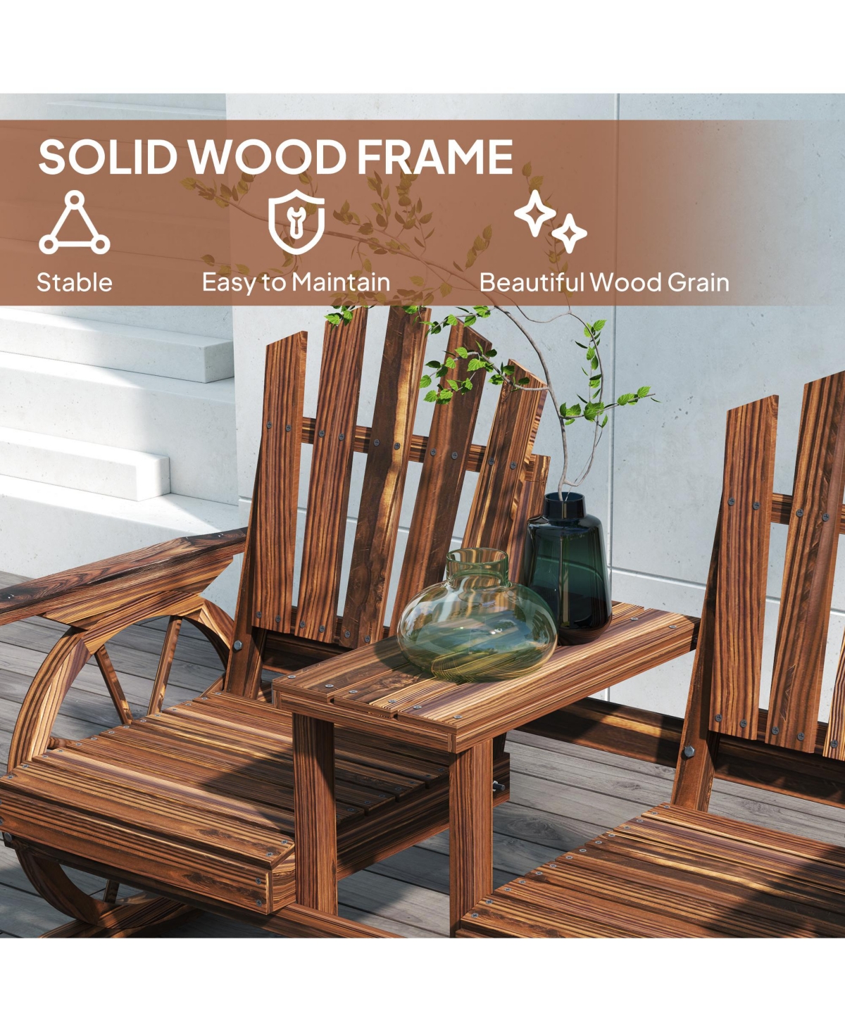 Outsunny Wooden Garden Bench with Table, 2-Seat Outdoor