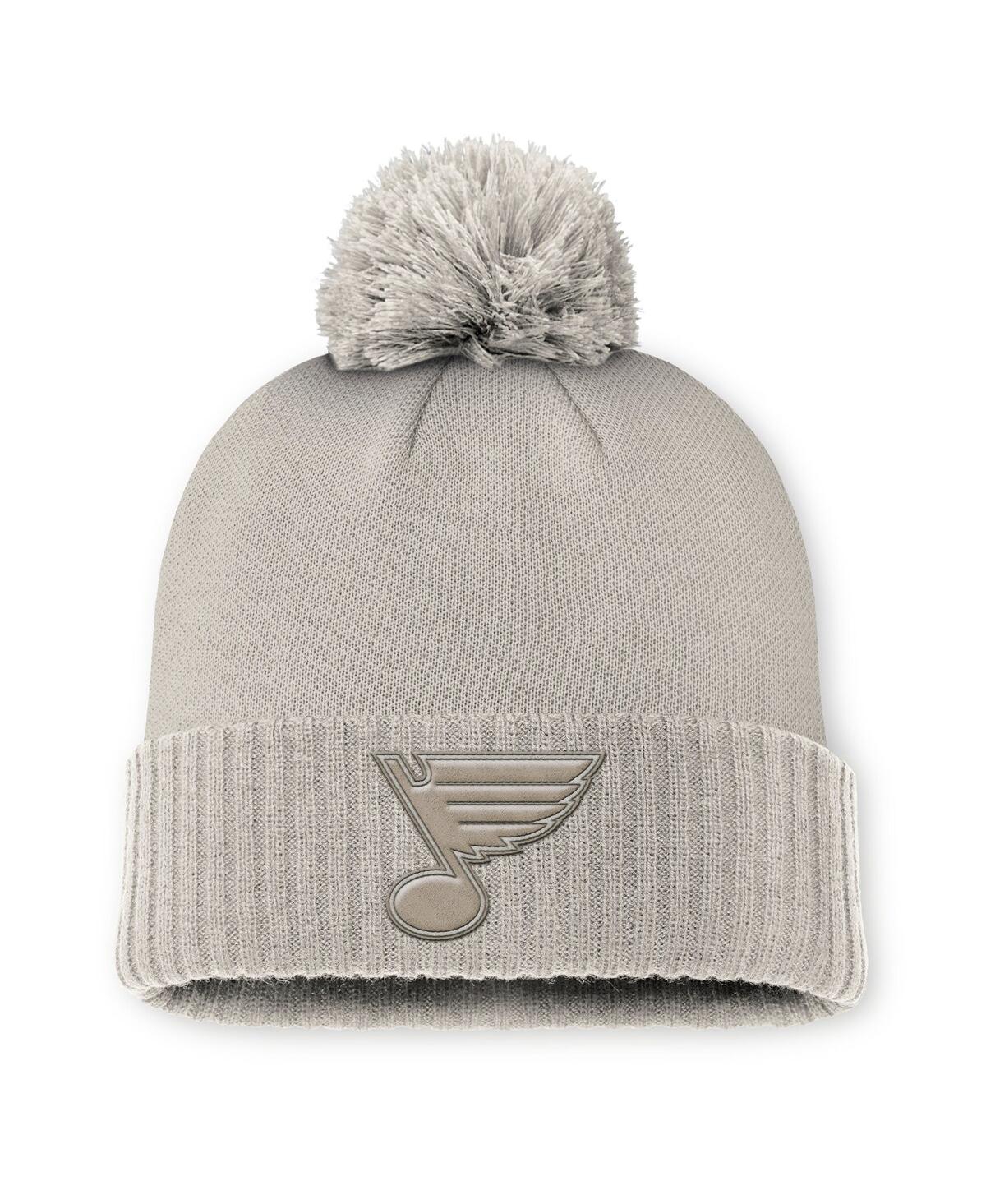 Fanatics Women's Tan St. Louis Blues Authentic Pro Road Cuffed With Pom Knit Hat In Gray