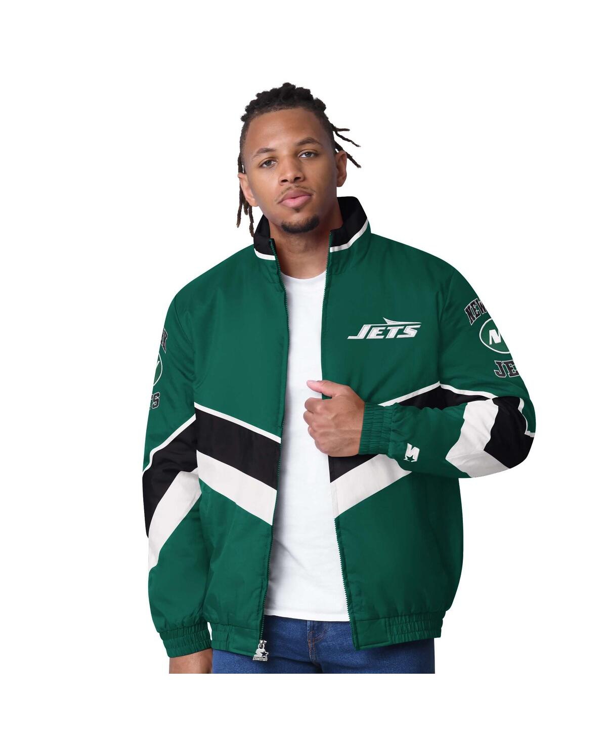Starter Men'sâ Green New York Jets Captain Satin Varsity Jacket In Green