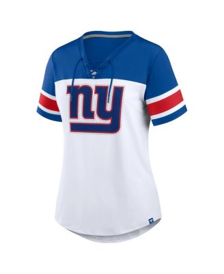 Women's White/Royal New York Giants Athena Rhinestone Lace-Up V-Neck T-Shirt