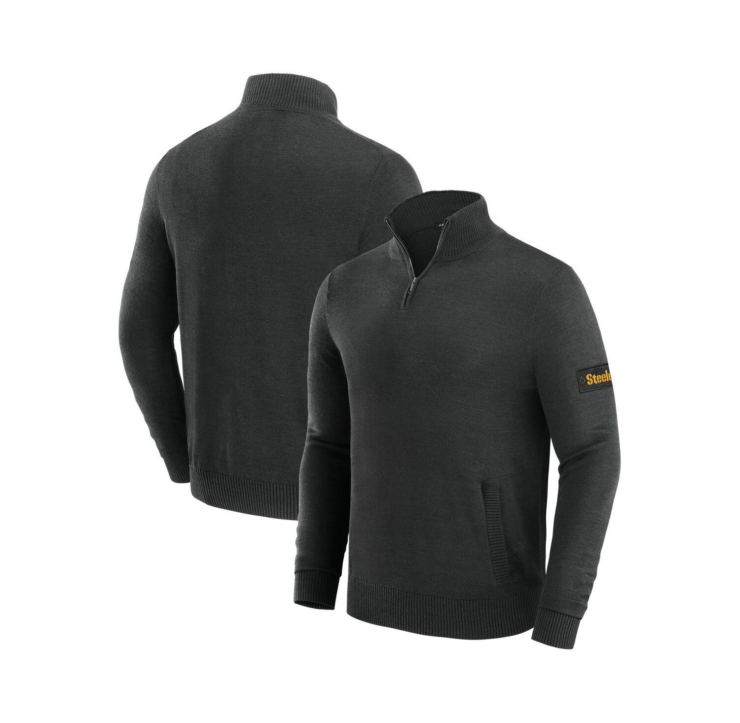 Men's Black Pittsburgh Steelers Franchise Quarter-Zip Sweater