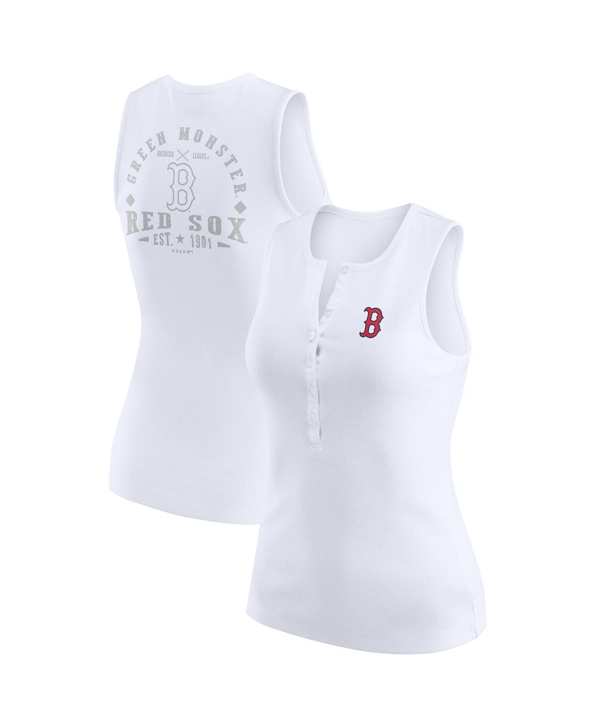 Women's White Boston Red Sox Rib-Knit Henley Tank Top - White
