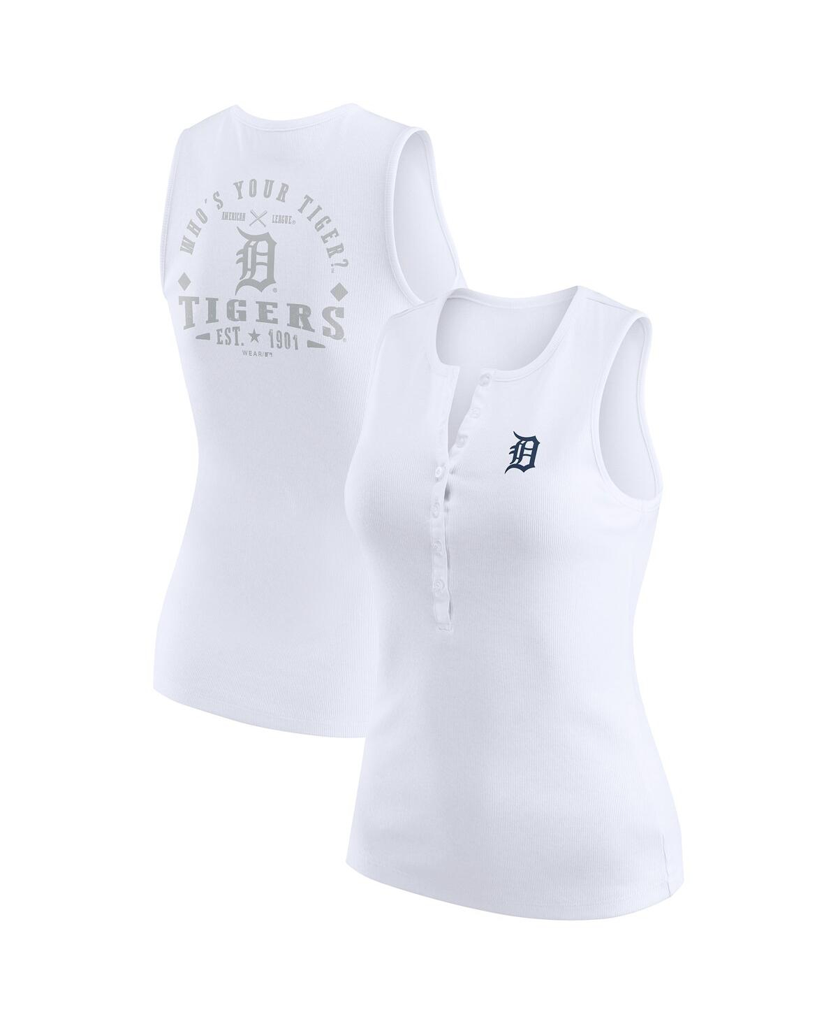 Women's White Detroit Tigers Rib-Knit Henley Tank Top - White