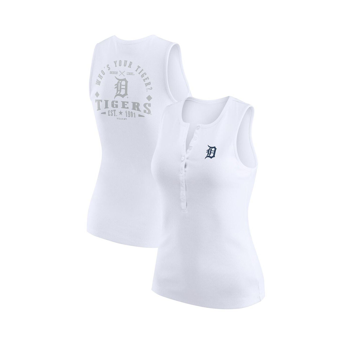 Women's White Detroit Tigers Rib-Knit Henley Tank Top