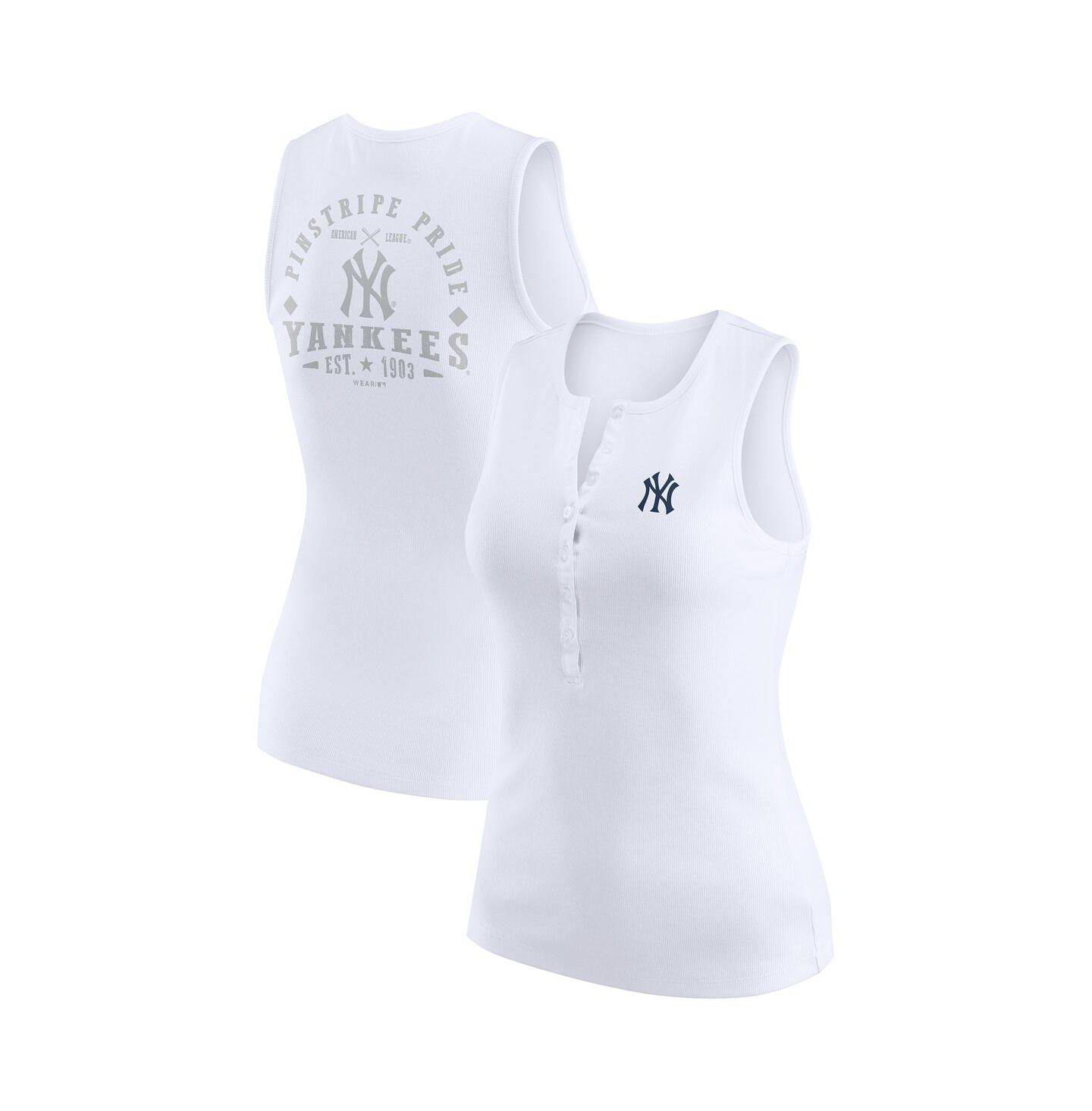 Женский топ WEAR by Erin Andrews White New York Yankees Rib-Knit Henley — фото 1
